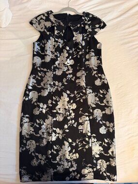 Shelby & Palmer Black Silver Floral Dress 12 NWOT